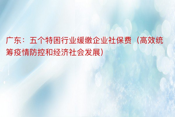 广东：五个特困行业缓缴企业社保费（高效统筹疫情防控和经济社会发展）